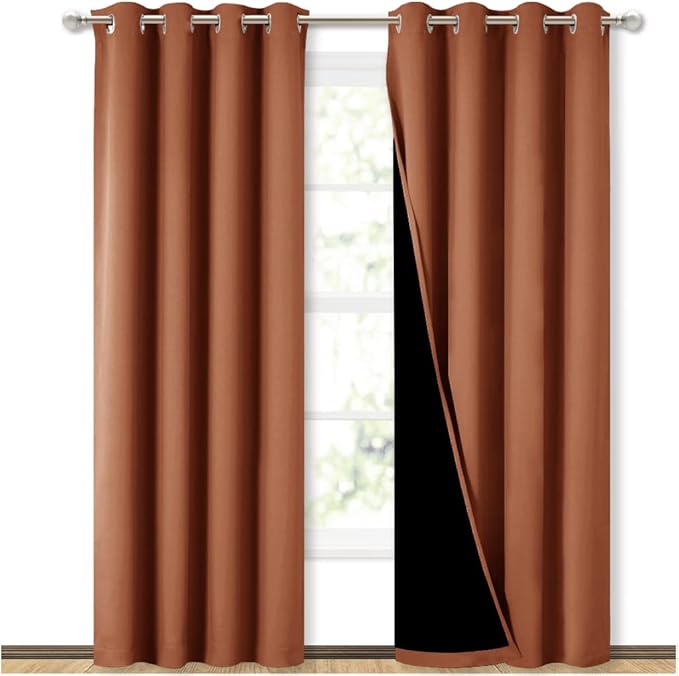 NICETOWN Burnt Orange 100% Blackout Window Curtain Panels, Heat and Cold Blocking Drapes with Black Liner for Nursery, 84 inches Thermal Insulated Draperies (2 Pieces, 52 inches Wide Each Panel) by NICETOWN