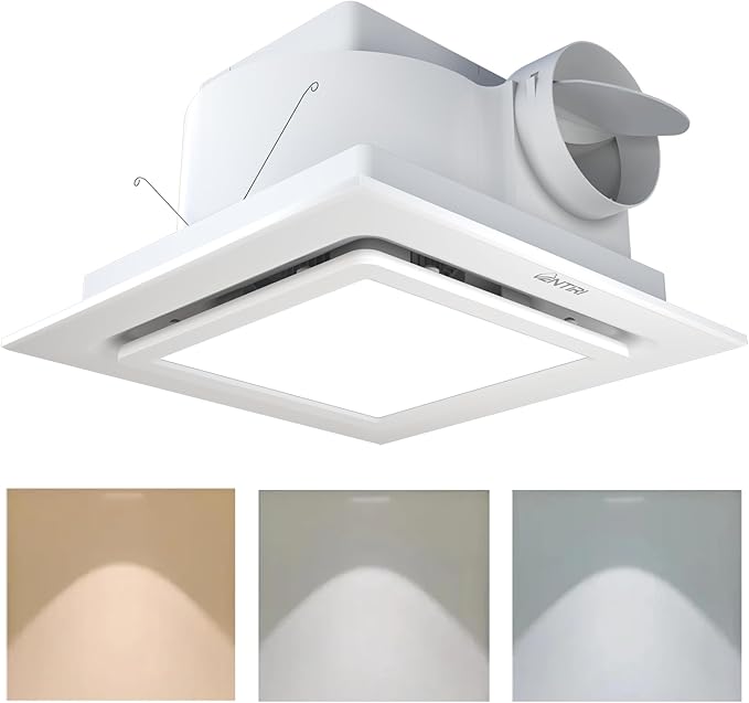 Bathroom Exhaust Fan with Light, 12 INCH, Upgraded Quiet Square Vent Fans with Adjustable LED Light, 141 CFM, for Bathroom, Office, Home by VENTIRIBathroomExhaustFan