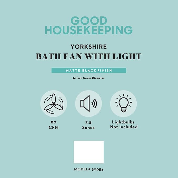 Good Housekeeping 90054z Yorkshire Decorative Bathroom Ventilation Exhaust Fan and Light, Medium, Matte Black - Image 3