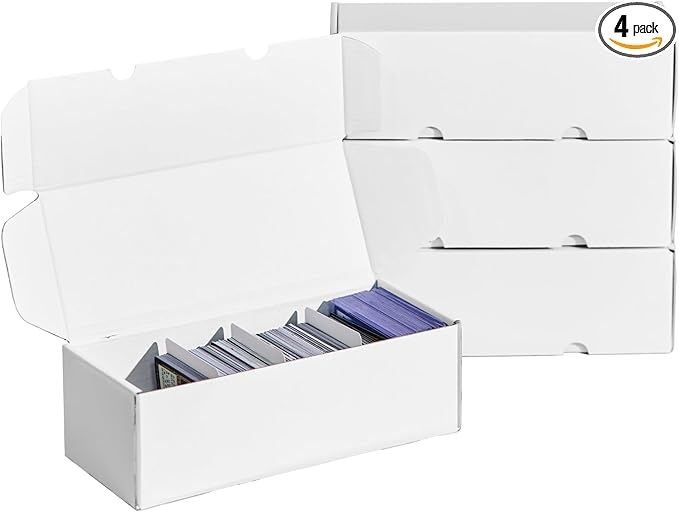 NUMINA 4 Pack 600 Card Storage Box Organizer for Trading Card Collection, Heavy Duty Sports Cardboard Box, Trading Gaming Cards Collection Box with Adjustable Dividers by NUMINA