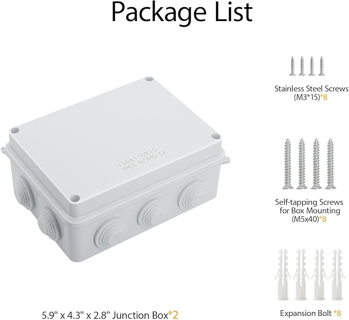 LeMotech ABS Plastic Dustproof Waterproof IP65 Junction Box Universal Electrical Project Enclosure White 5.9 x 4.3 x 2.8 inch (150 x 110 x 70 mm)(Pack of 2) - Image 9