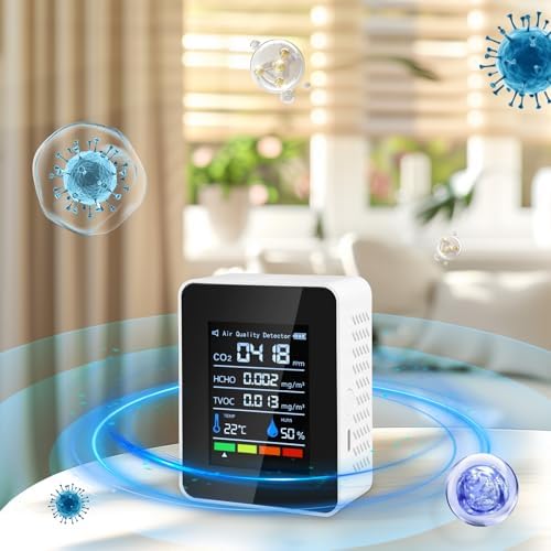 Air Quality Monitor, 5 in 1 Portable Quality Tester, CO2 Detector Air Quality Monitor Indoor, for CO2 | TVOC | HCHO | Temp Humi for Home, Cars Plants,Hotel, Office - Image 2