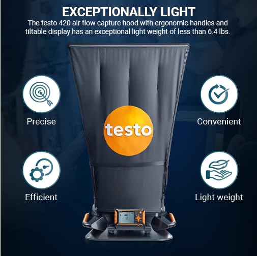 Testo 420 Flow Hood – Airflow Meter HVAC for Air Velocity, Volume Flow, Temperature & Relative Humidity – CFM Meter for Airflow HVAC with Tiltable Display, Bluetooth, and App Compatibility - With NIST - Image 4