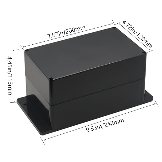 Junction Box IP65 Waterproof ABS Plastic Electrical Project Case Power Junction Boxes, Project Box with Fixed Ear Black 7.87x4.72x4.45 inch (200 x 120 x113 mm) - Image 2