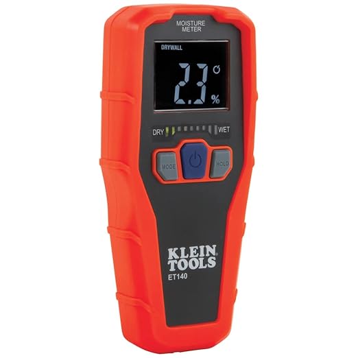 Klein Tools ET140 Pinless Moisture Meter for Non-Destructive Moisture Detection in Drywall, Wood, and Masonry; Detects up to 3/4-Inch Below Surface by KleinTools