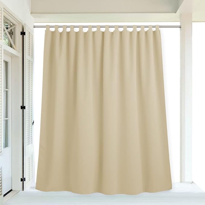 RYB HOME Extra Wide Outdoor Curtains for Patio Waterproof Tab Top Heavy Duty Thermal Insulated in Summer Full Coverage Privacy for Porch, Gazebo & Pergola, W100 x L108, Cream Beige, 1 Panel by RYBHOME