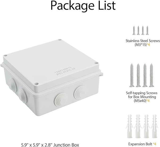 LeMotech ABS Plastic Dustproof Waterproof IP65 Junction Box Universal Electrical Project Enclosure White 5.9 x 5.9 x 2.8 inch (150 x 150 x 70 mm) - Image 9