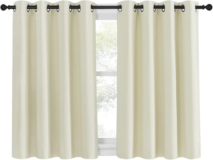 NICETOWN Blackout Kitchen Window Curtain 45 inches Length - Thermal Insulated Solid Grommet Sound & Light Reducing Room Darkening Drape for Bathroom (Beige, 1 Panel, W52 x L45) by NICETOWN