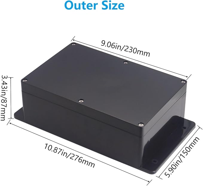 Outdoor Waterproof Junction Box IP67 Project Box ABS Black Electrical Boxes Electronic Enclsoure with Mounting Ear for DIY Project 9.1 x 5.9 x 3.4 inch (230x150x87mm) - Image 2