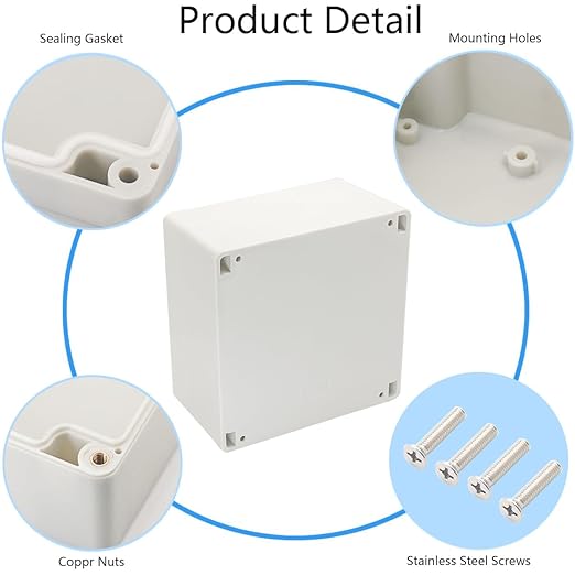 Project Box IP65 Waterproof Junction Box ABS Plastic Electrical Boxes DIY Electronic Project Case Power Enclosure White 6.30x6.30x3.54 inch (160 x 160 x90 mm) - Image 5