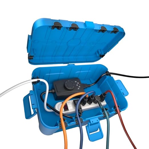 Flemoon Large Outdoor Electrical Box (12.5 x 8.5 x 5 inch), IP54 Waterproof Outdoor Extension Cord Cover Weatherproof, Protect Outlet, Plug, Socket, Timer, Power Strip, Holiday Light Decoration, Blue by FLEMOON