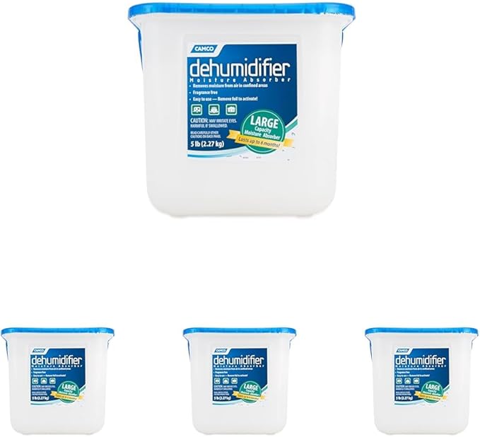 Camco Moisture Absorber Bucket - Features Fast-Acting Moisture-Absorbing Agent - No-Fragrance Beads – Use with RV Storage,Camper Organization & More (44282),(Pack of 4) by Camco
