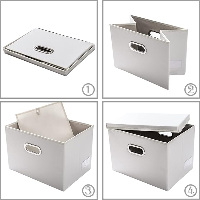 PRANDOM Large Stackable Storage Bins with Lids [5-Pack] Leather Fabric Foldable Storage Boxes Organizer Containers Baskets Cube with Cover for Bedroom Closet Office Nursery White (17.7x11.8x11.8) - Image 5