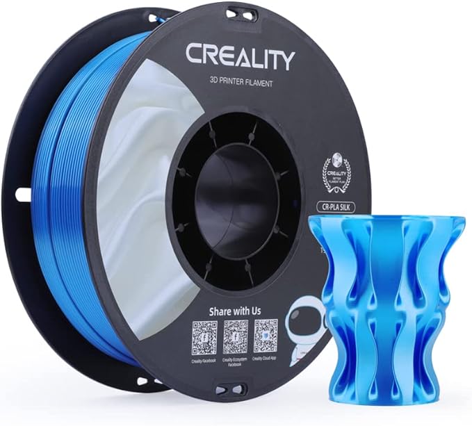 Creality PLA Silk Filament 1.75mm, 3D Printer Filament, Smooth Silk Texture, Clog-Free, Silk Shiny PLA Filament +/-0.02mm, 3D Printing Filament 1KG/2.2lb (Blue) by Creality