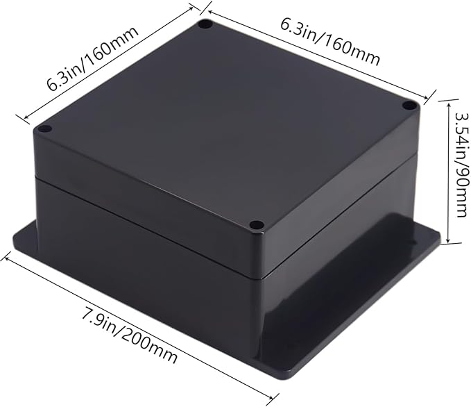 Project Box ABS Plastic Black Electrical Boxes IP65 Waterproof DIY Electronic Junction Box Power Enclosure with Fixed Ear 6.3x6.3x3.5inch (160x160x90 mm) - Image 2
