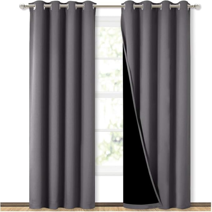 NICETOWN Grey Full Shade Curtain Panels, Pair of Energy Smart & Noise Blocking Out Blackout Drapes for Dining Room Window, Thermal Insulated Guest Room Lined Window Dressing(Gray, 52 x 84 inch) by NICETOWN
