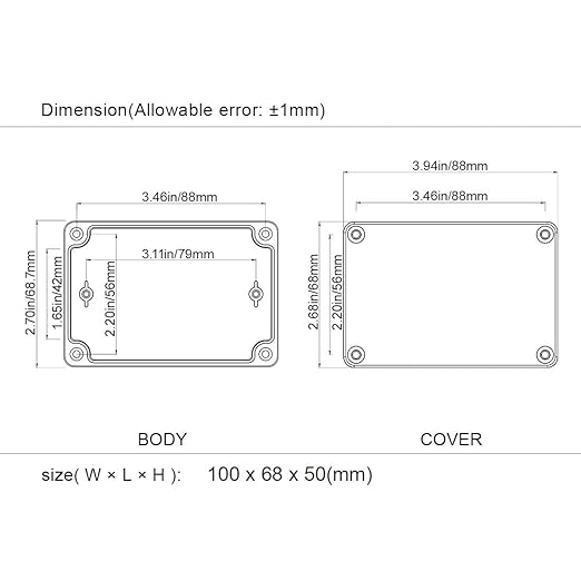LeMotech Junction Box IP65 Waterproof Project Box Dustproof ABS Plastic Electrical Boxes Universal Enclosure for Electronic Black 3.93x 2.68x 1.97 inch (100 x 68 x 50 mm)(Pack of 1) - Image 8