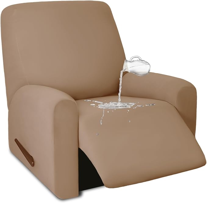 PureFit 100% Dual Waterproof Recliner Cover, Waterproof Couch Cover for Recliner - Stretch Non Slip Fleece Sofa Covers Washable, Leakproof Furniture Protector for Kids, Pets, Dog (Recliner, Camel) by PureFit