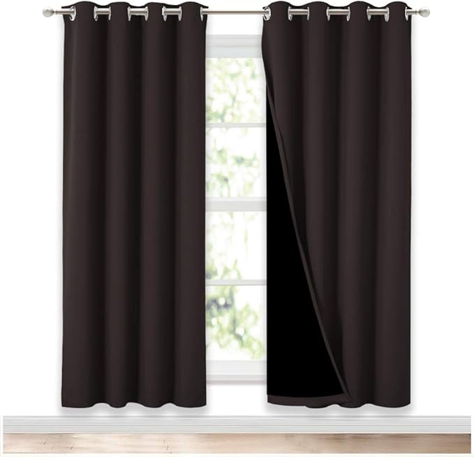 NICETOWN 100% Blackout Window Curtain Panels, Full Light Blocking Drapes with Black Liner for Nursery, 72 inches Drop Thermal Bedroom Drapes and Curtains (Brown, 2 Pieces, 52 inches Wide Per Panel) by NICETOWN