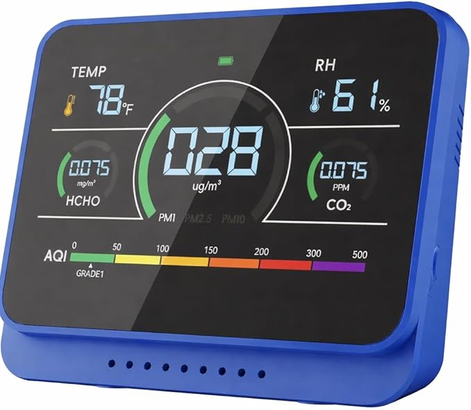 Xoopon 13-in-1 Indoor Air Quality Monitor with Beep Alarm & 3000mAh Battery - Portable PM1/PM2.5/PM10/CO2/Formaldehyde/Temp/Humidity Detector,High Accuracy,6AQI Tester for Home, Office, Plant. by Xoopon