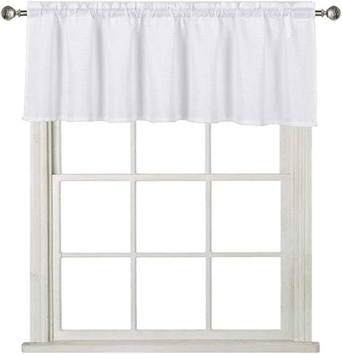 Home Queen Waffle Curtain Valance Window Treatment for Kitchen Bathroom Window, Straight Window Valance, Set of 1, 60 X 16 Inch, Solid White by HomeQueen