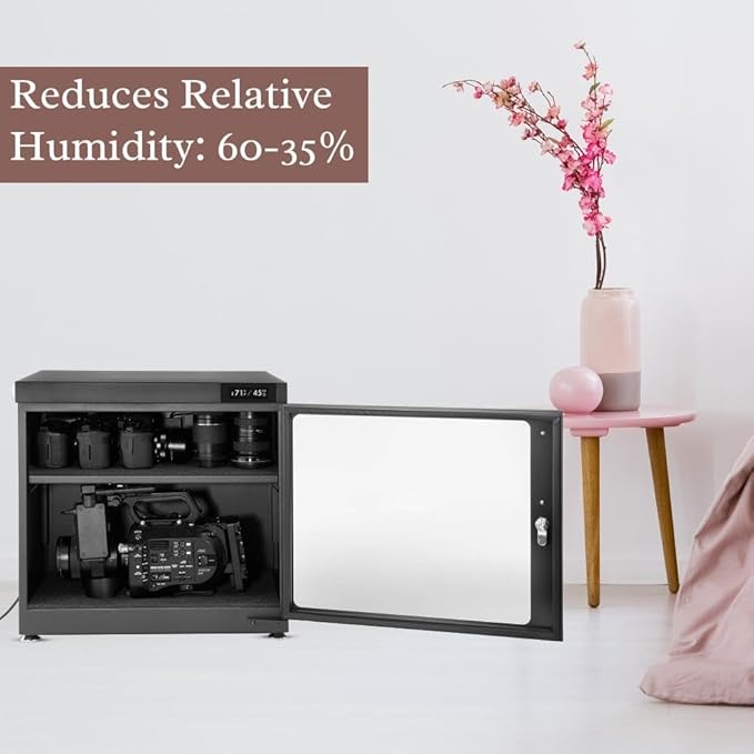 80LT Electronic Dry Cabinet for Camera, Lens & Electronics – Silent Dehumidifying Storage, Touchscreen Humidity Control (60‑35% RH), Adjustable Shelf, LED Light, Lock, Energy Saving - Image 7