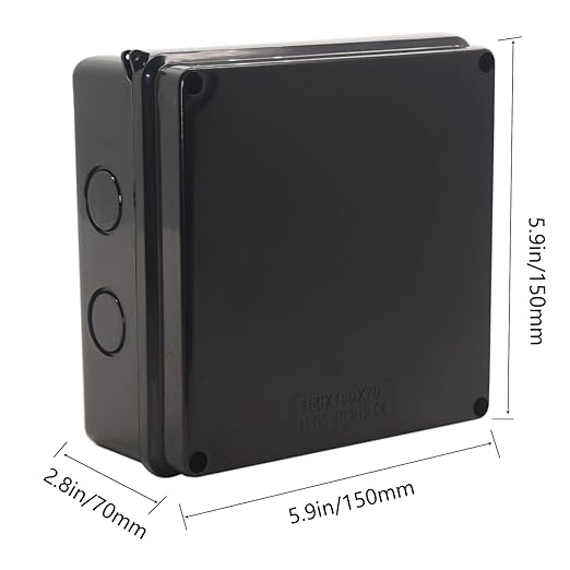 Junction Box, Reserved Holes Electrical Boxes Waterproof IP65 ABS Plastic Electrical Power Cord Enclosure Project Box Black 5.9 x 5.9 x 2.8 inch(150x150x70mm) - Image 2