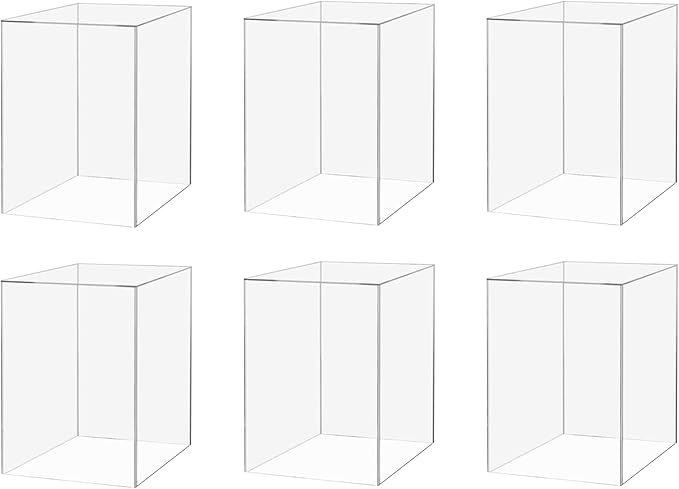 6 Pack Acrylic Display Riser Box Versatile 5 Sided No Lid Pedestal Merchandise Storage Bin 6" x 6" x 9" Retail Product Riser One Open Side No Assembly by Marketing Holders by MarketingHolders
