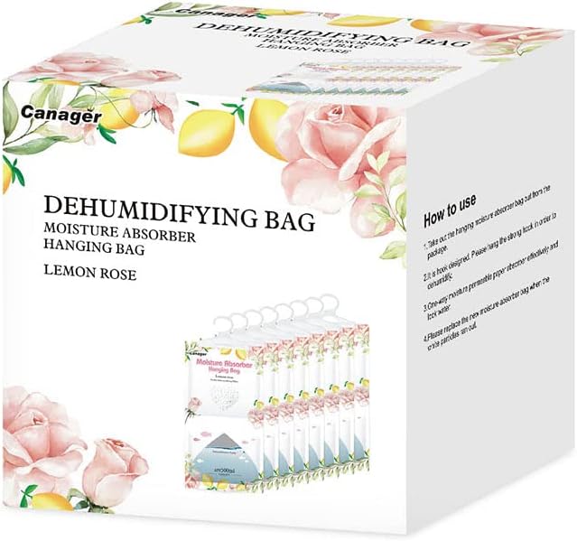 CANAGER Hanging Moisture Absorber, Lemon Rose Moistureproof Hanging Bag，Dehumidifier Bag (8 packs) Hanging Closet Dehumidifier Bags, Moisture Absorb 12.5 oz - Image 2