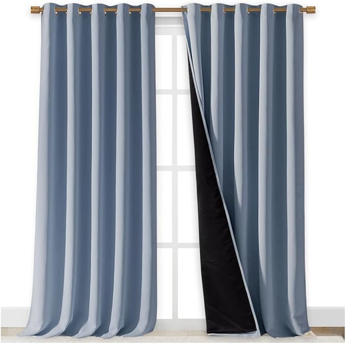 NICETOWN Full Shading Curtains for Windows, Vintage Blue, Pack of 2, 70 inches W x 95 inches L, Super Heavy-Duty Black Lined Blackout Curtains for Bedroom, Privacy Assured Window Treatment - Image 2