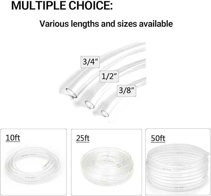 3/8’’ ID × 1/2’’ OD - 25 ft Clear Plastic Tubing BPA Free and Non-Toxic, Multipurpose PVC Clear Tubing for Transfer Water Air Oil - Image 6