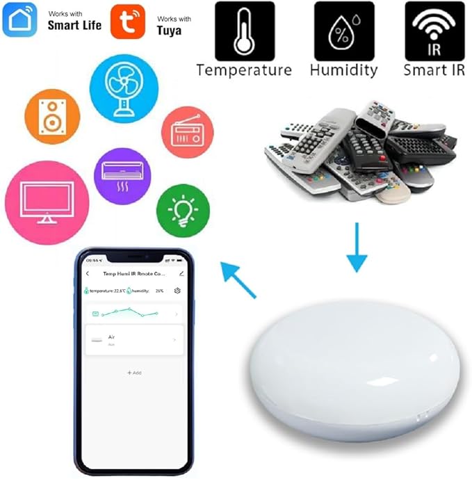 WiFi Temperature Humidity Monitor and Smart IR Remote Control Home House Greenhouse Home Pet Garage, Compatible with Alexa - Image 2