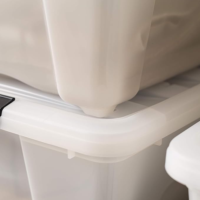 IRIS USA 54 Qt Stackable Plastic Storage Bins with Lids, 6 Pack - BPA-Free, Made in USA - Discreet Organizing Solution, Latches, Durable Nestable Containers, Secure Pull Handle - Pearl - Image 9