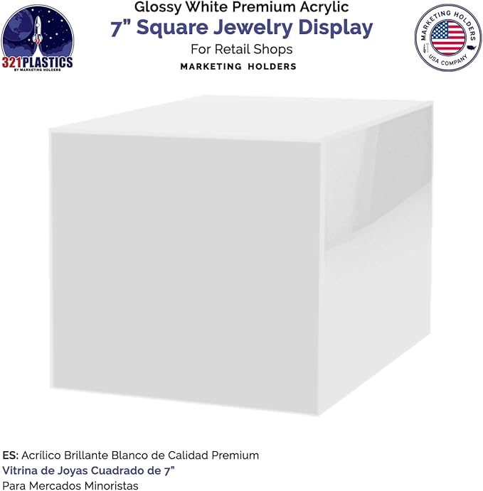 7 Inch White Acrylic Display Box Versatile Square Plexiglass Retail Product Storage Bin or Merchandise Riser with One Open Side No Assembly by Marketing Holders - Image 3
