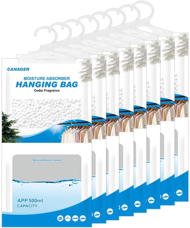 CANAGER Hanging Moisture Absorber,Cedar Fragrance Moistureproof Hanging Bag, Dehumidifier Bag (8 packs) Hanging Closet Dehumidifier Bags, Moisture Absorb 12.5 oz. by CANAGER