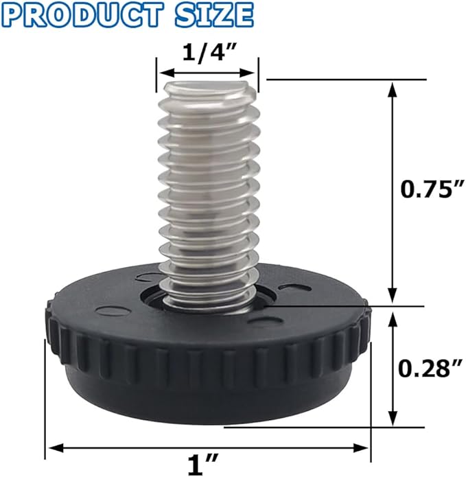 Hooshing 10PCS 1/4-20 Stainless Steel Adjustable Furniture Levelers Screw in Threaded Levenling Feet Glide for Furniture Legs, Table, Chair, Cabinet - Image 2