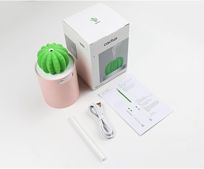 Mini Humidifier, 280ml USB Cool Mist Portable Cactus Air humidifier, Ultra-Quiet Operation for Bedroom Home Office Yoga Car Travel(Pink) - Image 6