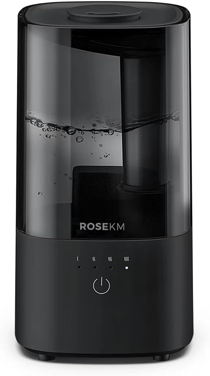 Humidifiers for Bedroom (1.1L), Small Cool Mist Humidifier for Home Plant and Baby Nursery, Quiet Ultrasonic Humidifier with 360° Nozzle, Auto Shut-Off, Filterless, Black by ROSEKM
