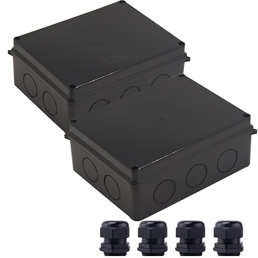 Junction Box, 2Pcs Reserved Holes Electrical Boxes Waterproof IP65 ABS Plastic Electrical Power Cord Enclosure Project Box Black 7.9 x 6.1 x 3.1 inch(200x155x80mm) by LuSumtly