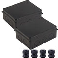 Junction Box, 2Pcs Reserved Holes Electrical Boxes Waterproof IP65 ABS Plastic Electrical Power Cord Enclosure Project Box Black 7.9 x 6.1 x 3.1 inch(200x155x80mm) by LuSumtly