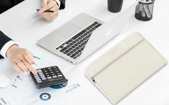 Fireproof Safe Waterproof Accordion File Bag Folder Expanding Filing Folder with 14 Multicolored Pockets, A4 Letter Size, Document Organizer Holder and Color Labels /2 Zipper (Beige 14.3" x 9.8") - Image 8