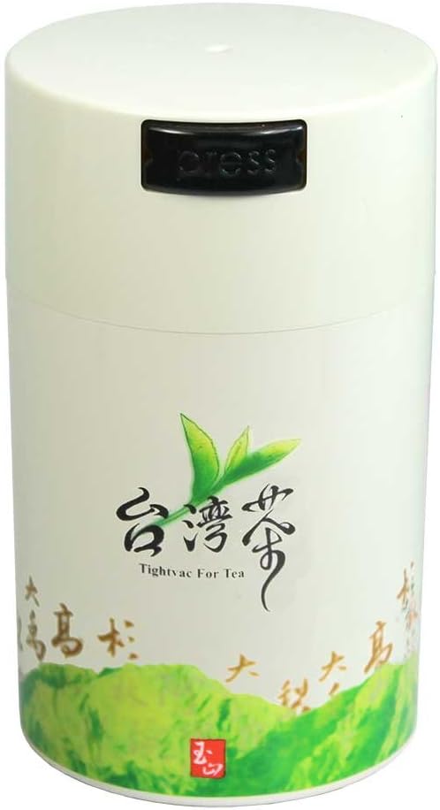 Teavac 6-Ounce Vacuum Sealed Tea Storage Container, White Cap and Body/Green Tea Sign by Tightpac+America+Inc.