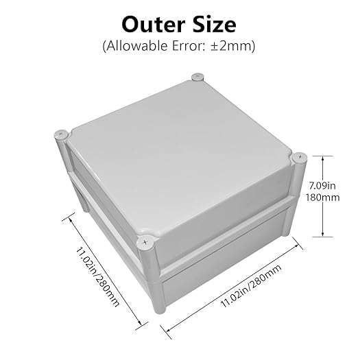 LeMotech Waterproof Dustproof IP67 Junction Box DIY Case Enclosure Gray 11 x 11 x 7.1 inch (280 x 280 x 180 mm) - Image 2