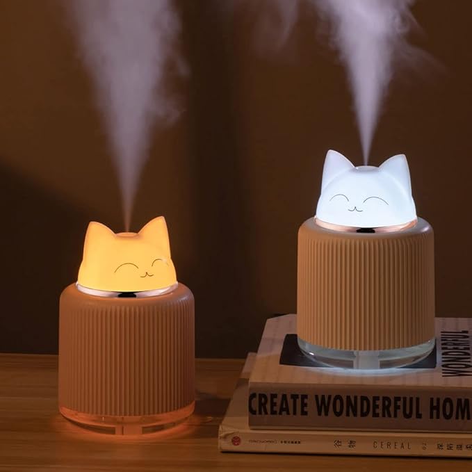 Mini Humidifier-Cute Cat Mist Humidifier for Kids Bedroom, Small Ultrasonic humidifier for Home Car Office with USB 2 LED Colors, Waterless Auto Shutoff, Quiet 300ml (Pink) by Unknown