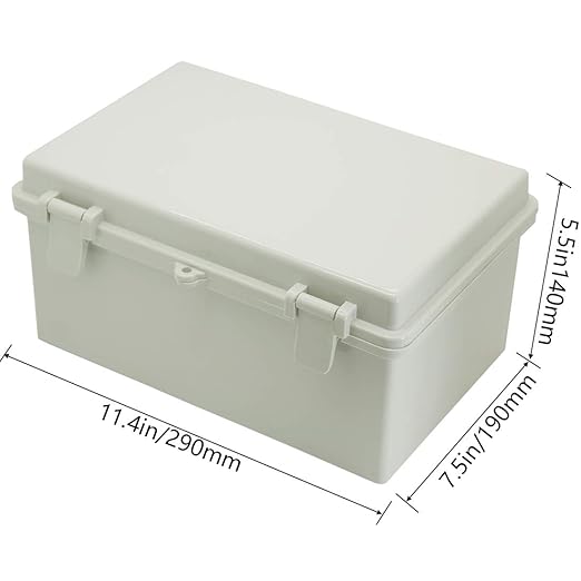 Zulkit Junction Box ABS Plastic Dustproof Waterproof IP65 Electrical Boxes Hinged Shell Outdoor Universal Project Enclosure with 2 Cable Glands 11.42 x 7.48 x 5.51 Inch (290x190x140mm) - Image 2