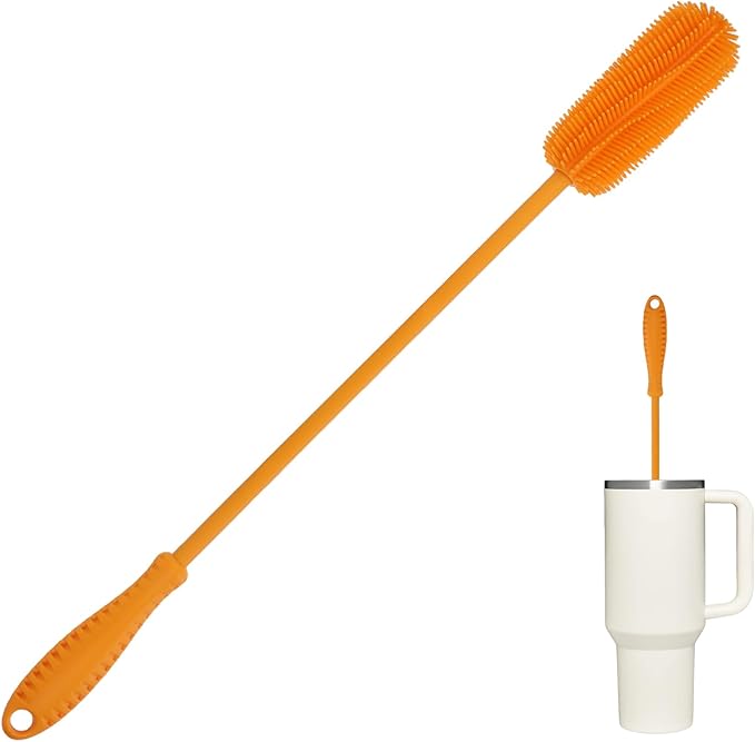 15.7" Silicone Bottle Brush, ddLUCK Water Bottle Cleaner Brush for Stanley, Hydroflasks, Glass, Thermos Sports Bottle, Vase and Glassware, Bottle Brush Cleaner for Narrow Neck Containers (Orange) by ddLUCK