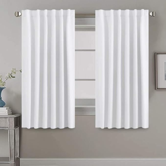 H.VERSAILTEX White Curtains Thermal Insulated Window Treatment Panels Room Darkening Privacy Assured Drapes for Living Room Back Tab/Rod Pocket Bedroom Draperies, 52 x 63 Inch, 2 Panels by HVERSAILTEX