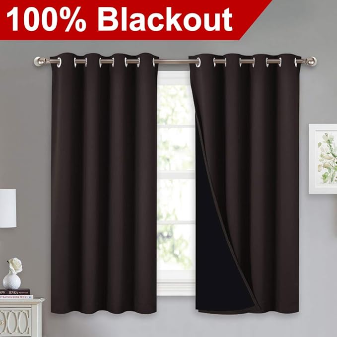 NICETOWN Truly Blackout Curtains 54 inches Length, 2 Thick Layers Completely Blackout Window Treatment Thermal Insulated Lined Drapes for Basement Window (Brown, 1 Pair, 52 inches Width Each Panel) - Image 2