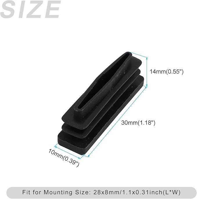 METALLIXITY Rectangle End Caps (30 x 10mm) 100Pcs, Plastic Rectangle Tube Inserts Threaded End Blanking Caps Protector - for Furniture Table Chair Legs, Black - Image 2