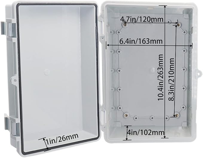 Waterproof Outdoor Electrical Box Junction Box Weatherproof IP67 ABS Plastic Enclosure Switch Router Project Box with Mounting Plate with Wall Bracket 2 Cable Glands Grey 11.4"x7.5"x5.5" - Image 4